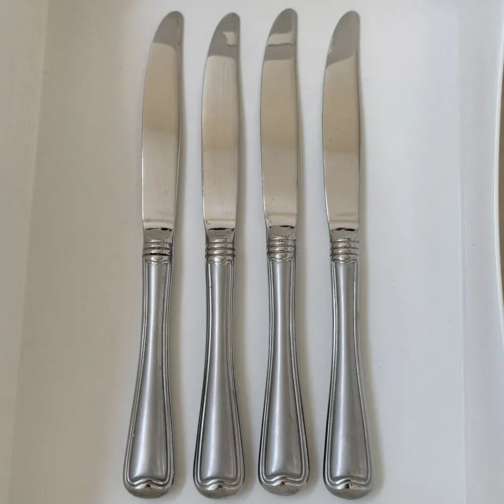 4pc GORHAM Monet Frosted Stainless Dinner Knives 9” Glossy Satin 18/8